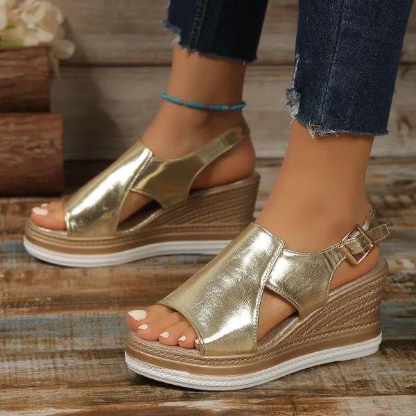 New European Style Gold Wedge Sandals